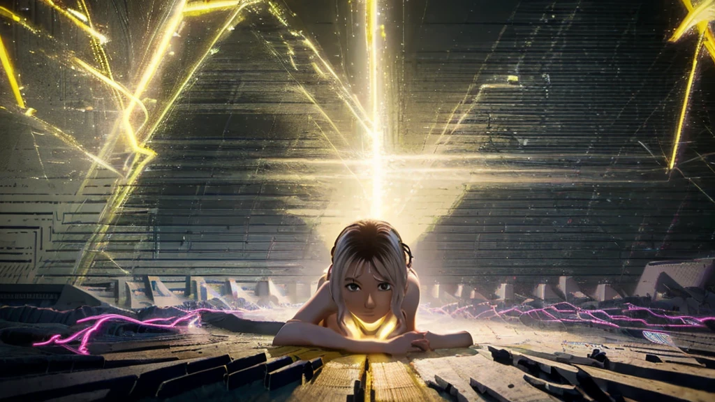 anime girl, fully body, gasoline, Capa do álbum Anime Phonk Brain Sick, music, sound waves, with neon yellow and black colors