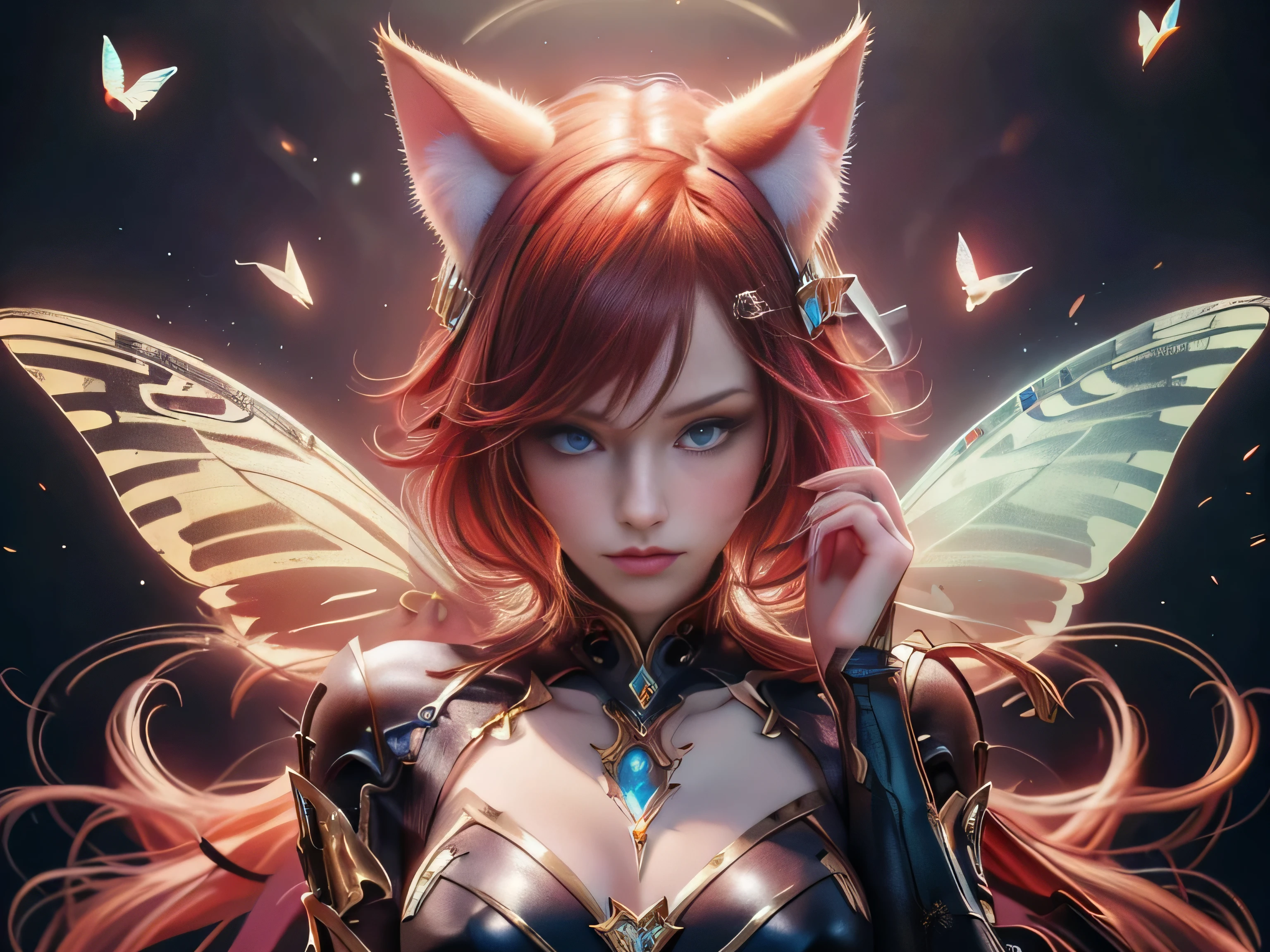 (Best Quality, 8K, Masterpiece, HDR, Soft Lighting, Picture Perfect, Realistic, Vivid), Cat Girl (1.0), Cat Girl with Red Hair and Sexy Revealing Clothes, Pink Bodysuit with Glitter Texture, Beautiful Anime Fantasy, Very beautiful and cute cat girl, large pink butterflies fly around, background blur, anime fantasy, work in Gouves style, realistic: 1.37, top view, red cat girl lies in blue flowers, large pink butterflies fly around, horizontal view, (Ultra High Quality Fantasy Art), Masterpiece, Female Model, Ultra High Quality Female Character Designs, Detailed 8k Anime Art, Realistic Anime Art, Highest Quality Wallpapers, Intricate Ultra High Quality Accurate Female Character Faces, High Quality Designs and Accurate Physics (Fantasy - Ultra High Quality) quality) quality)) art), dark fantasy style), masterpieces, super high-quality characters, anime resolution - 8K, realistic anime art, wallpaper with the highest quality illustrations, ultra-high detail of faces, high-quality design and accurate physics), color, depth of field, shadows, ray tracing, high quality workmanship. -high quality and 8K resolution, (Accurate simulation of the interaction of light and materials)], [High-quality hair detail [More about beautiful and shiny red hair]], (Beautifully detailed hands [perfect fingers [Perfect nails]]], (perfect anatomy (perfect proportions)))) [[Full-length]], [Perfect combination of colors (Accurate imitation of the interaction of light and material)], [art that conveys the meaning of the story](modified)