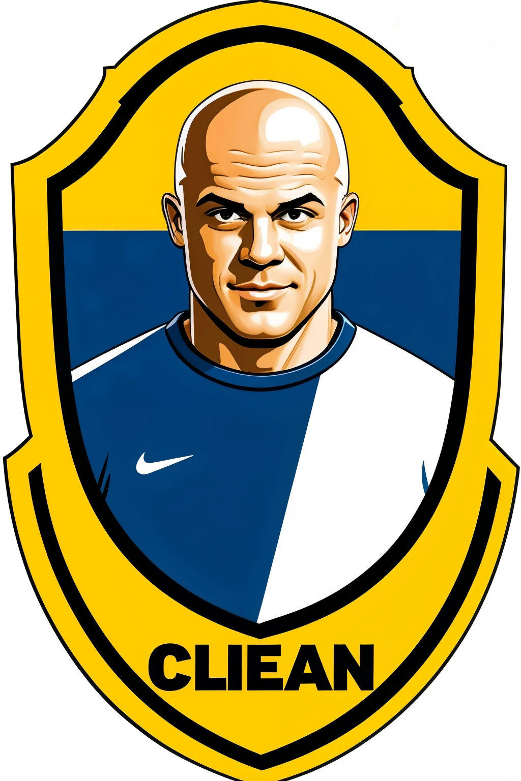 A soccer shield with the image of Mr. Clean