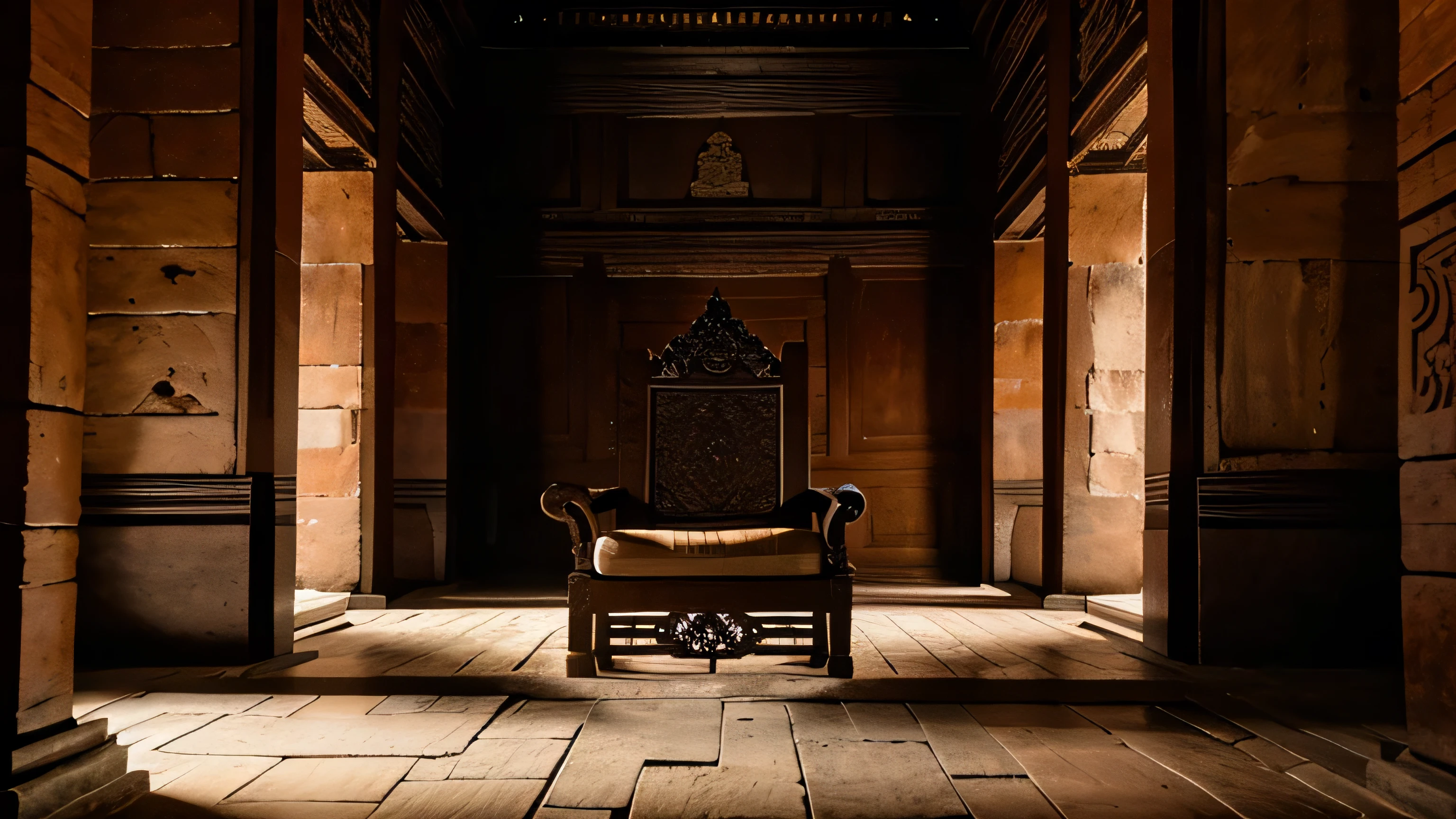 The main room in the ancient Majapahit-Javanese temple is made of brick
One luxurious chair is made of carved wood
