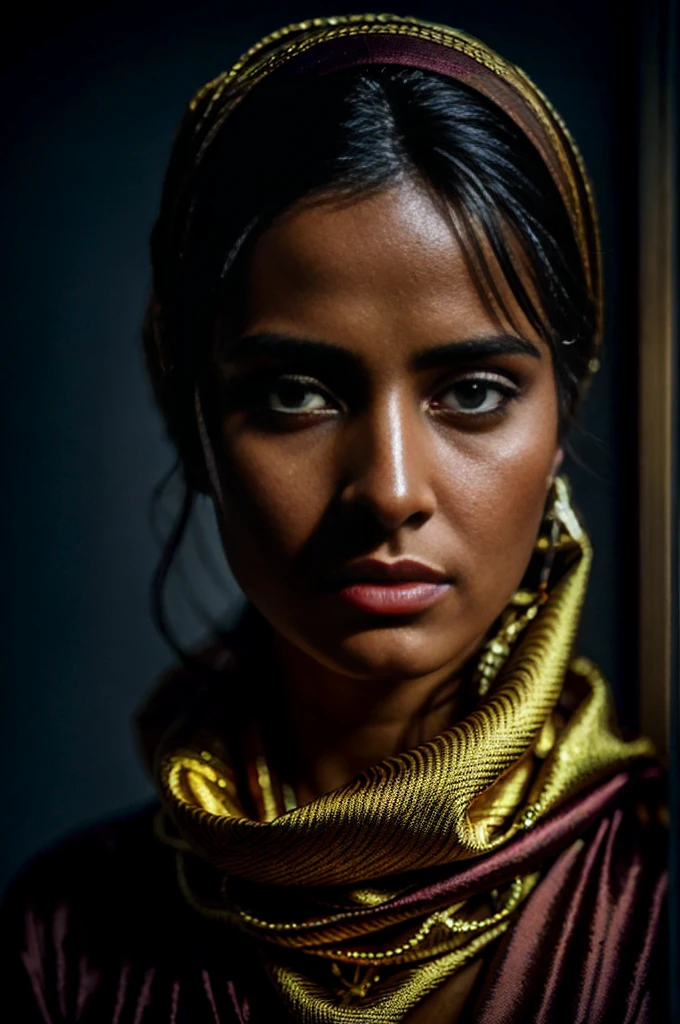 a photorealistic portrait of an incredibly beautiful young woman without makeup, extremely detaild light hazel eyes, Detailed symmetrical realistic face, Messy hair, wearing shawl on head, work of art, absurderes, award-winning photo by Lee Jeffries, fot stock de filme nikon d850, kodak portra 400 f1 camera.6 lenses, extremely detaild, incredible, finely detail, rich colors, hyper-realistic lifelike texture, dramatic lighting, UnrealEngine, trends on artstation, cinestill 800 tungsten, gazing at viewer, photo realist, CRU photo, Tanvir Tamim, high qualiy, high resolution, sharp focus, extremely detaild, cinematic lighting, 8k uhd --v4 , Ultra-realistic, cinematrographic, 超detailded, absolute realism, cinematic scene cinematic lighting, Hyper-resolution, perfectionism,ultra detali, Hyper maximalist, epic, fotorrealism, very high detail, filmed with a professional camera, cinematic lighting, soft lighting, details Intricate, Depth of field, fot, cinematic shot,