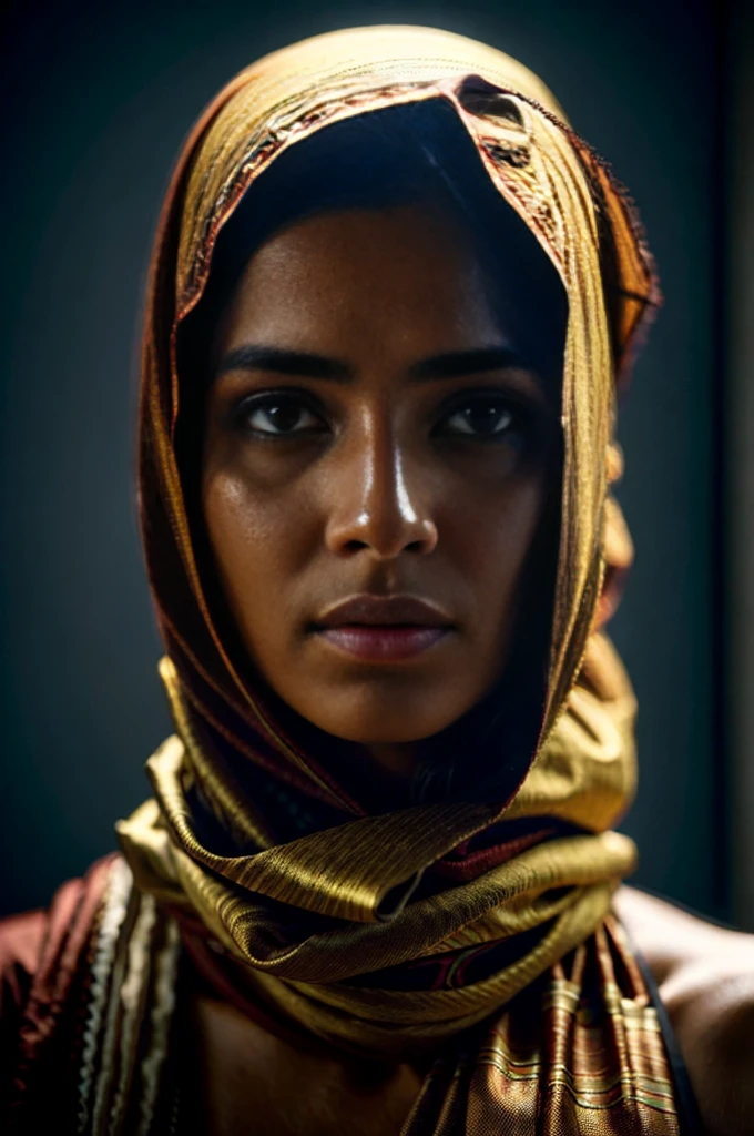 a photorealistic portrait of an incredibly beautiful young woman without makeup, extremely detaild light hazel eyes, Detailed symmetrical realistic face, Messy hair, wearing shawl on head, work of art, absurderes, award-winning photo by Lee Jeffries, fot stock de filme nikon d850, kodak portra 400 f1 camera.6 lenses, extremely detaild, incredible, finely detail, rich colors, hyper-realistic lifelike texture, dramatic lighting, UnrealEngine, trends on artstation, cinestill 800 tungsten, gazing at viewer, photo realist, CRU photo, Tanvir Tamim, high qualiy, high resolution, sharp focus, extremely detaild, cinematic lighting, 8k uhd --v4 , Ultra-realistic, cinematrographic, 超detailded, absolute realism, cinematic scene cinematic lighting, Hyper-resolution, perfectionism,ultra detali, Hyper maximalist, epic, fotorrealism, very high detail, filmed with a professional camera, cinematic lighting, soft lighting, details Intricate, Depth of field, fot, cinematic shot, 