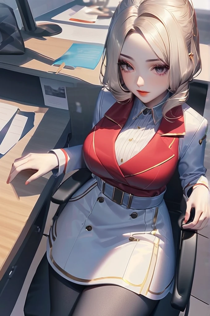 ((Лучшее качество)), ((шедевр)), (подробный), a beautiful, busty engineer shows her vagina right at the workplace, writhing with passion