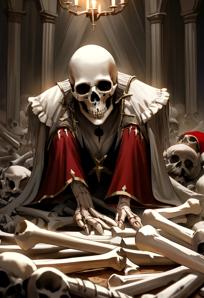 tarot cards, Gold carving border, Skeleton in imperial robes, wearing a crown, Holding a scepter representing royal power, Sitting on a throne bathed in blood, framed, border, UHD, ccurate, textured skin, super detail, anatomically correct, masterpiece, 1080P, 16k