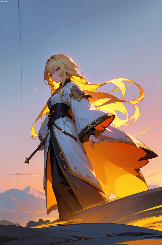 absurderes, high resolution, ultra detaild, 1 girl, standing alone, extremely detailed  eyes, Woman，long blonde hair，white gown, Guweiz, Detailed digital animation artwork, Rostland 8K, Ross trance style, 4K anime-style, Guweiz on ArtStation Pixiv, guweiz on pixiv artstation, High-quality, detailed artwork in 8K, beautiful fantasy anime, 4k anime art wallpaper, 4k anime art wallpaper