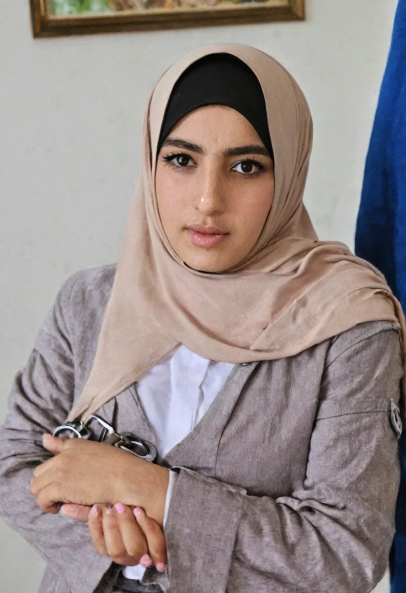 Kurdish girl in hijab Girl handcuffed in room