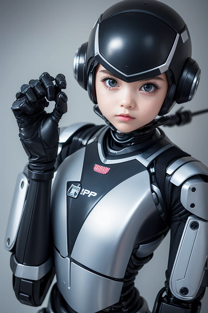 Mini robo girl wearing robocop suit 