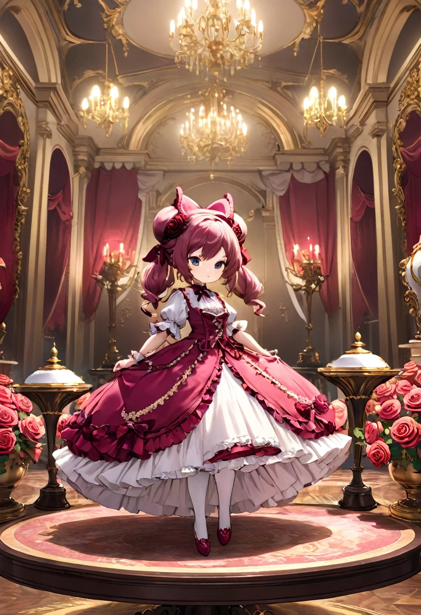 (roseのアート, roseのテーマ:1.4), big squirrel, dreamy fantasy art, Chibi character girl、Rococo art style, burgundy color, rose、where, (Optimal Configuration), Ultra Wide Angle, Octane Rendering, Strengthen, Complex, (Highest quality, Tabletop, masterpiece, Official Art, Professional, unity 8k wallpaper:1.3)