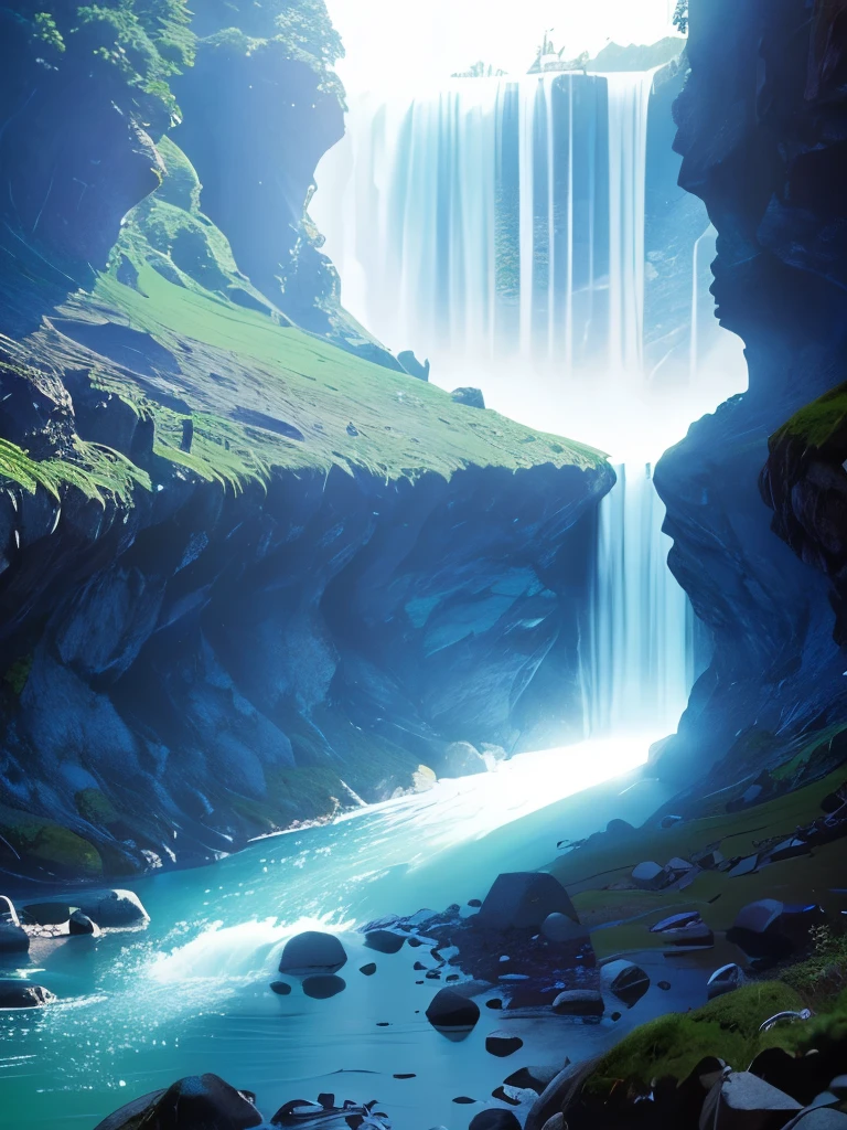 Waterfall-like water flows in the mountains