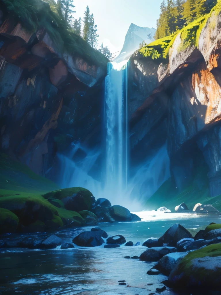Waterfall-like water flows in the mountains  
