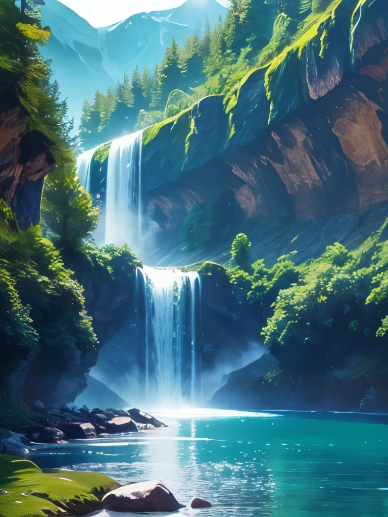 Waterfall-like water flows in the mountains