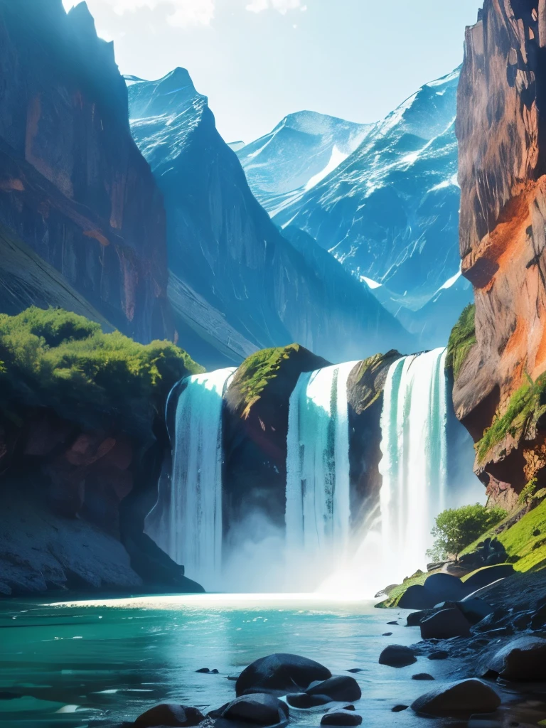 Waterfall-like water flows in the mountains