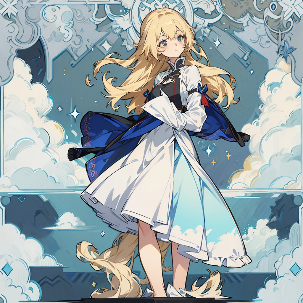 absurderes, high resolution, ultra detaild, 1 girl, standing alone, extremely detailed  eyes, Woman，long blonde hair，white gown, Guweiz, Detailed digital animation artwork, Rostland 8K, Ross trance style, 4K anime-style, Guweiz on ArtStation Pixiv, guweiz on pixiv artstation, High-quality, detailed artwork in 8K, beautiful fantasy anime, 4k anime art wallpaper, 4k anime art wallpaper