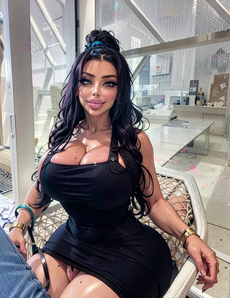 ((((Big breasts expansion+++++++++++, big ass++++++++++++++++, big boobs++++++++++)))), (((((pert ass+++++++, big boobs+++++++, big lips bimbo+++++++++, huge ass expansion+++++))))), ((((pink hair++++++, cyan eyes++++++, detailed eyes++++++, balanced eye color+++++)))), (((sweating intensely++++++, perspiration++++++))) , (((character alone in the scene++++++ , full body++++))), (((art with better contrast++++, art with better sharpness++++, art with better shading++++, art with better resolution++++, advanced art rich in details++++ ))), ((Smiling woman++++, woman with smooth skin++++, beautiful woman++++, naughty ++++, hot woman++++, erotic art++++++))), ((best quality++++, masterpiece++++, full HD++++, best clarity++++, high quality image++++))))), (((sexy woman++++, standing++++, lascivious appearance++++, clothes squeezing thighs++++, clothes squeezing breasts++++++, bimbo body++++, big breasts++++++, round breasts++++++, thighs plump+++++++, sexy body++++, slim waist++++, big ass++++++, round buttocks++++))).