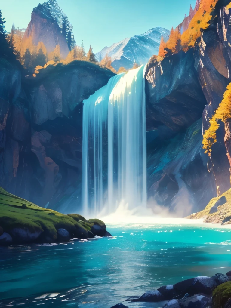 Waterfall-like water flows in the mountains