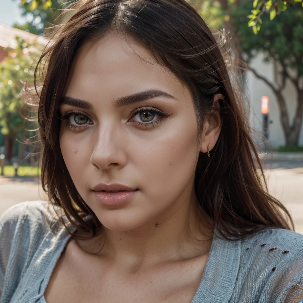 beautiful detailed eyes, beautiful detailed lips, extremely detailed face and eyes, long eyelashes, 1 woman, beautiful argentinian woman, sensual and gorgeous woman, seductive gaze, casual clothing, (she eating a candy), outdoor scene, looking at camera, detailed beautiful face, full body, makeup, best quality, 4k, 8k, highres, masterpiece:1.2, ultra-detailed, realistic, photorealistic:1.37, HDR, UHD, vivid colors, studio lighting, professional, portrait