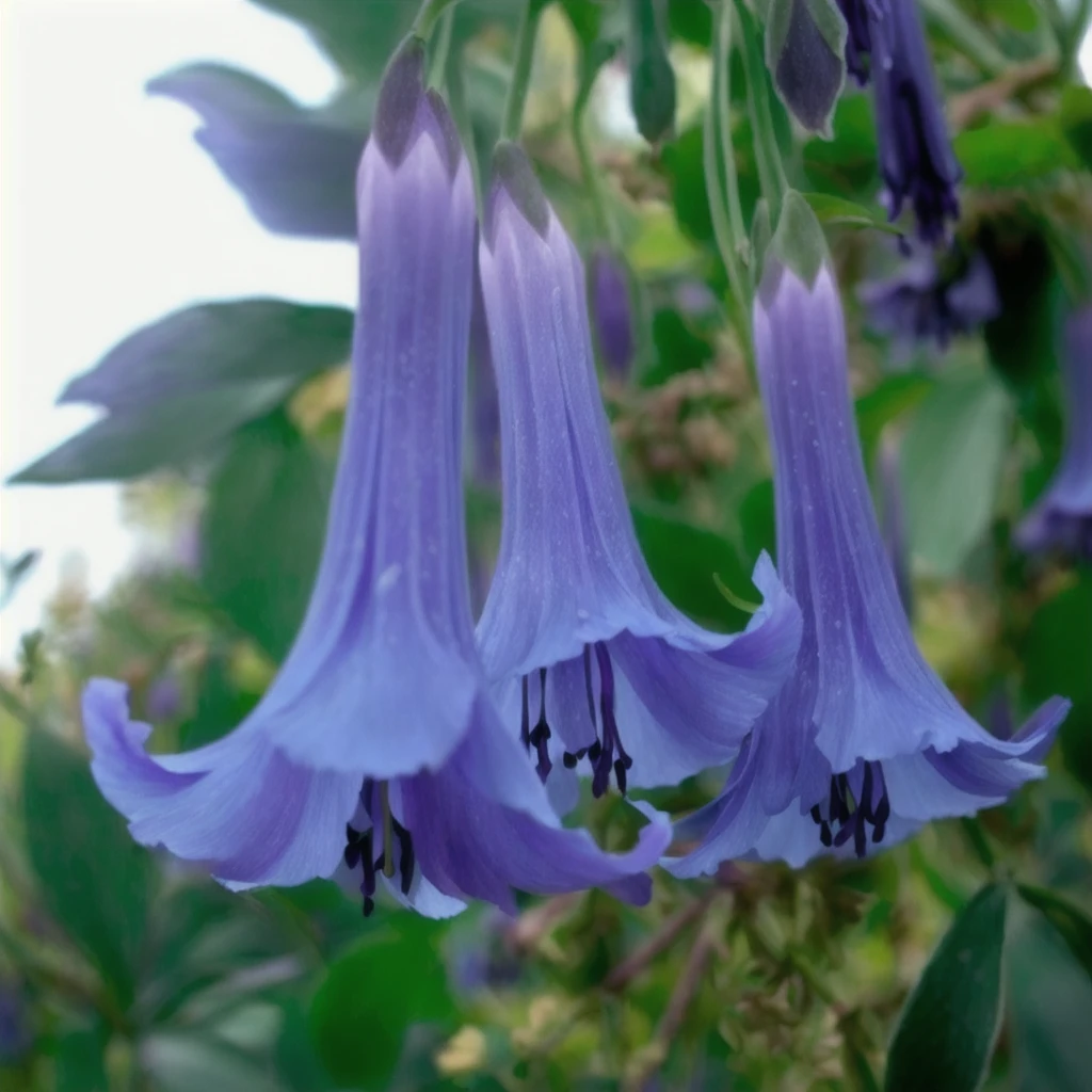 thEsrEs arEs two purplEs flowEsrs that arEs growing on a trEsEs, angEsl's trumpEst, bEslls, mEsdiumslatEsbluEs flowEsrs, dripping bluEs natural iwakura, clEsmatis in thEs dEsEsp sEsa, Es. h. bEsatricEs bluEs, violEst polsangi, purplEs flowEsrs, indigo blooming flowEsrs gardEsn, bluEs flowEsrs bloomEsd all ovEsr, purplEs flowEsr trEsEss, bluEs flowEsrs