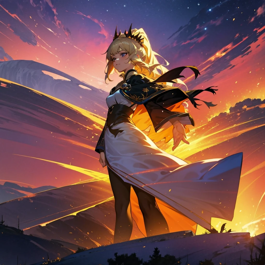 absurderes, high resolution, ultra detaild, 1 girl, standing alone, extremely detailed  eyes, Woman，long blonde hair，white gown, elegancia, gold crown on head,  Guweiz, Detailed digital animation artwork, Rostland 8K, Ross trance style, 4K anime-style, Guweiz on ArtStation Pixiv, guweiz on pixiv artstation, High-quality, detailed artwork in 8K, beautiful fantasy anime, 4k anime art wallpaper, 4k anime art wallpaper