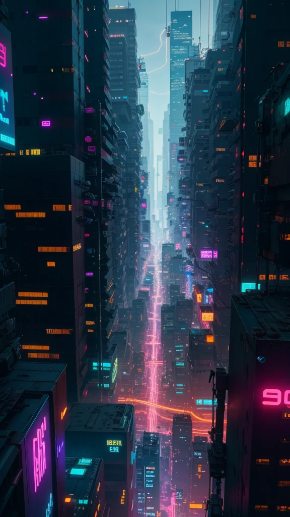 Cyberpunk city seen from 20 meters above,  empty street, natta, old store, irregular, circuit boards, wires, intricate, super detailled, realisitic, hyper realisitic, high qualiy, better, super detaill , crazy detail, very detailled, photorealisitic, epic composition, better quality, 32K --v 6