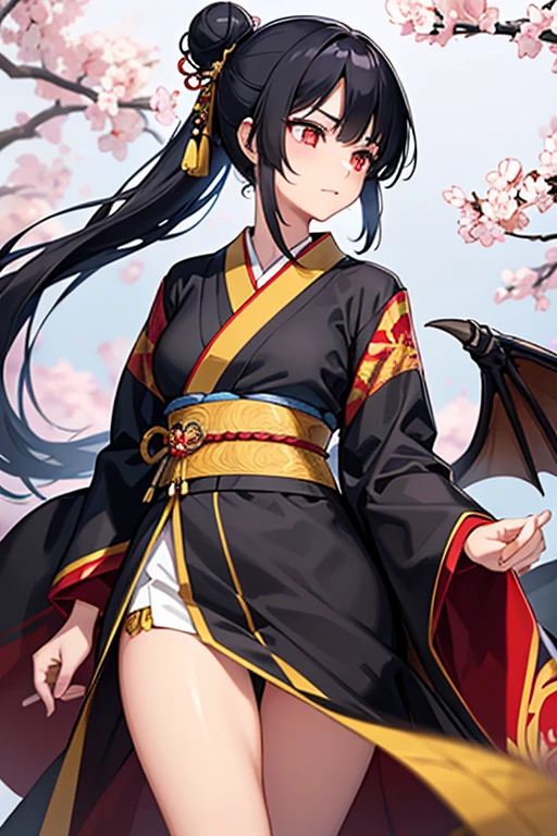 Aiko is a japanese striking figure with long, raven-black hair often styled in a traditional bun adorned with ornate hairpins. Her eyes are sharp and dark, reflecting her keen intellect and unwavering determination.
Aiko wears a beautifully crafted kimono, tailored for both elegance and combat. The kimono is deep crimson with intricate gold embroidery depicting dragons and cherry blossoms, symbolizing her strength and grace. Underneath, she wears a practical hakama for ease of movement.