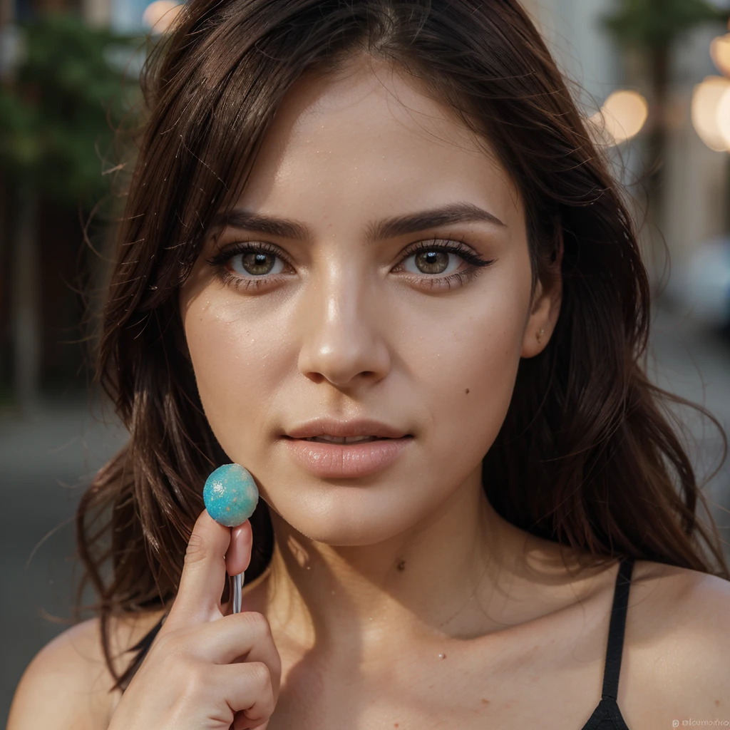 1 woman, beautiful argentinian woman, sensual and gorgeous woman, seductive gaze, casual clothing, (she eating a candy), outdoor scene, looking at camera, detailed beautiful face, full body, makeup, best quality, 4k, 8k, highres, masterpiece:1.2, ultra-detailed, realistic, photorealistic:1.37, HDR, UHD, vivid colors, studio lighting, professional, portrait, beautiful detailed eyes, beautiful detailed lips, extremely detailed face and eyes, long eyelashes