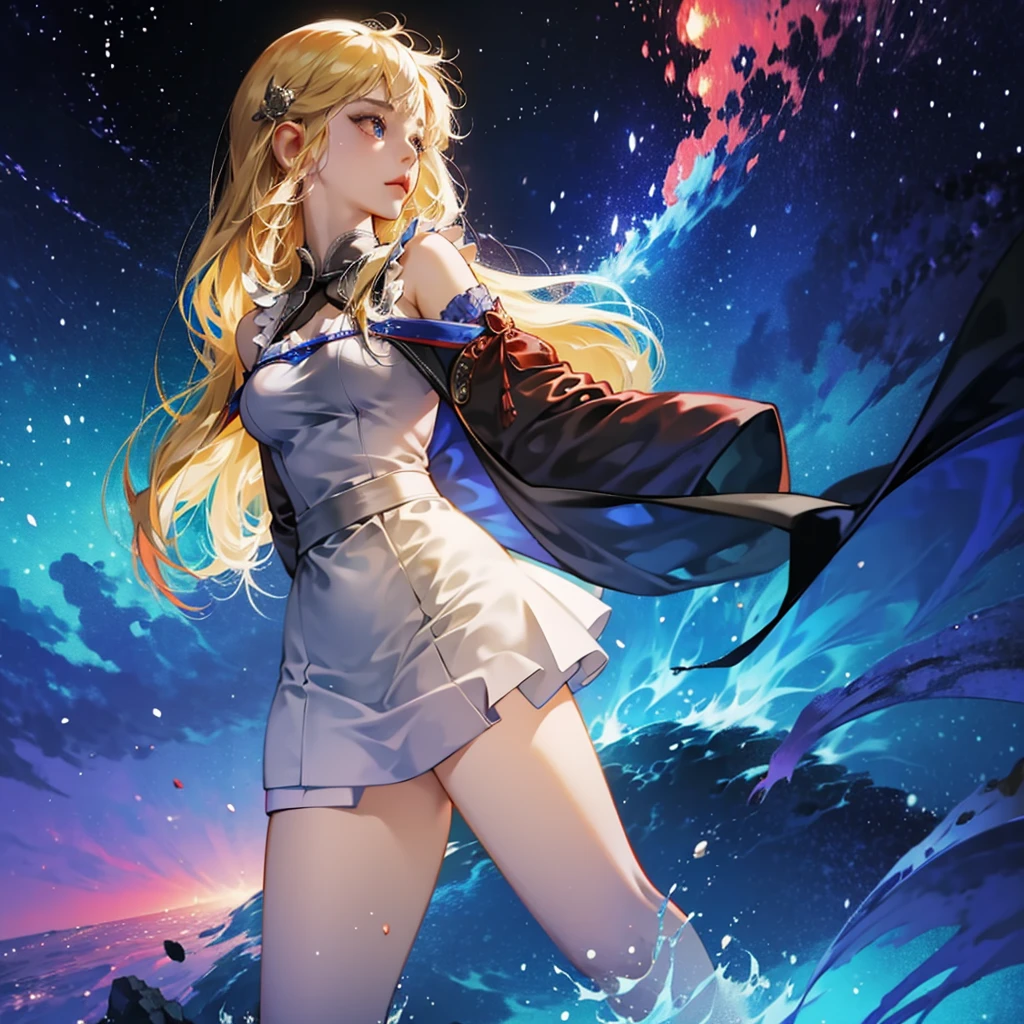 absurderes, high resolution, ultra detaild, 1 girl, standing alone, extremely detailed eyes, Woman,long blonde hair,white gown, Guweiz, Detailed digital animation artwork, Rostland 8K, Ross trance style, 4K anime-style, Guweiz on ArtStation Pixiv, guweiz on pixiv artstation, High-quality, detailed artwork in 8K, beautiful fantasy anime, 4k anime art wallpaper, 4k anime art wallpaper