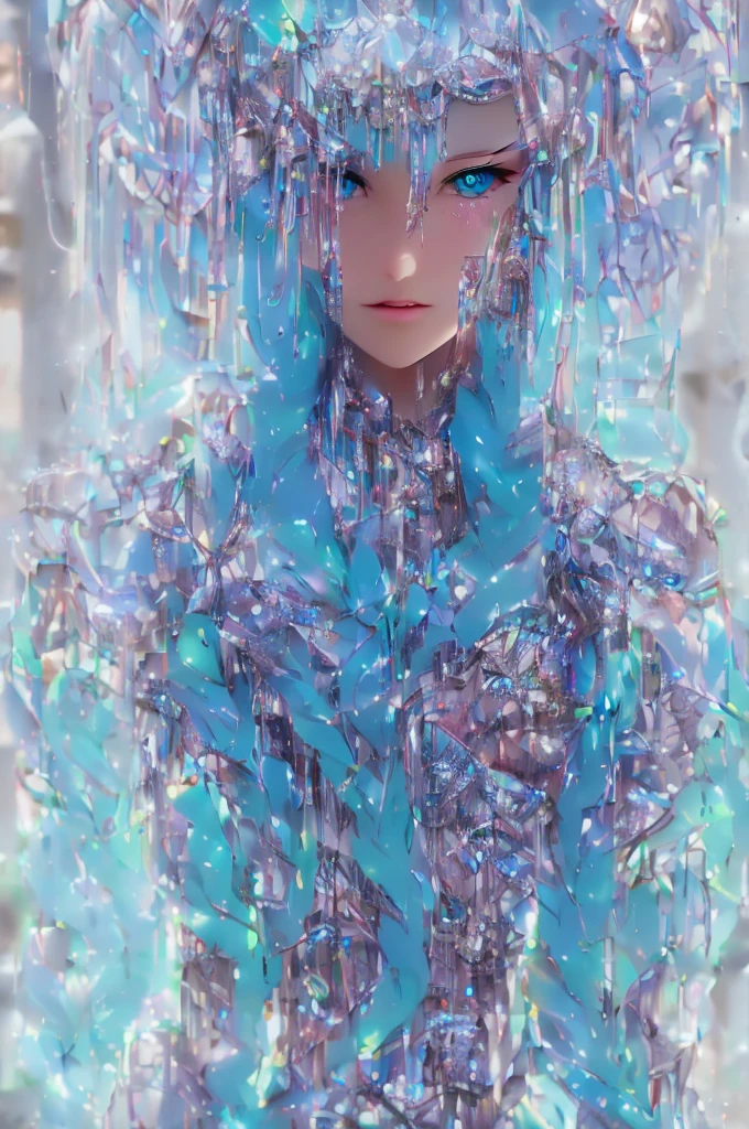 1 solo, High resolution, sharp focus, neon aqua clothing, sunlit backdrop, front-facing, determined expression, detailed realistic eyes, hair flows like ribbons, feminine, robotic, a.i. Biologically enhanced body