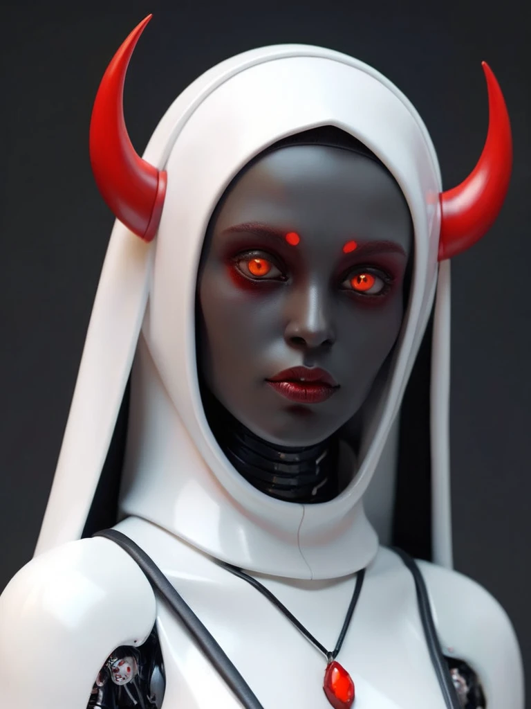 ral-opal, meahophontron, full body, woman robot face, devil nun, ?????, looking at camera, body nun clothes, red eyes, primer plano looking at camera, realist, beautifull woman