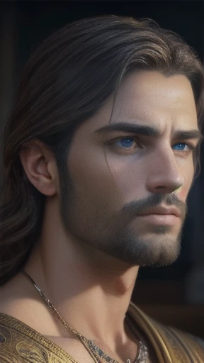 a judaean man with beautiful detailed blue eyes, beautiful detailed lips, extremely detailed face, medium length hair, highly detailed portrait, 1man, oil painting, chiaroscuro lighting, dramatic lighting, cinematic lighting, renaissance art, classical painting, intricate details, ultra-detailed, (best quality,4k,8k,highres,masterpiece:1.2),ultra-detailed,(realistic,photorealistic,photo-realistic:1.37)