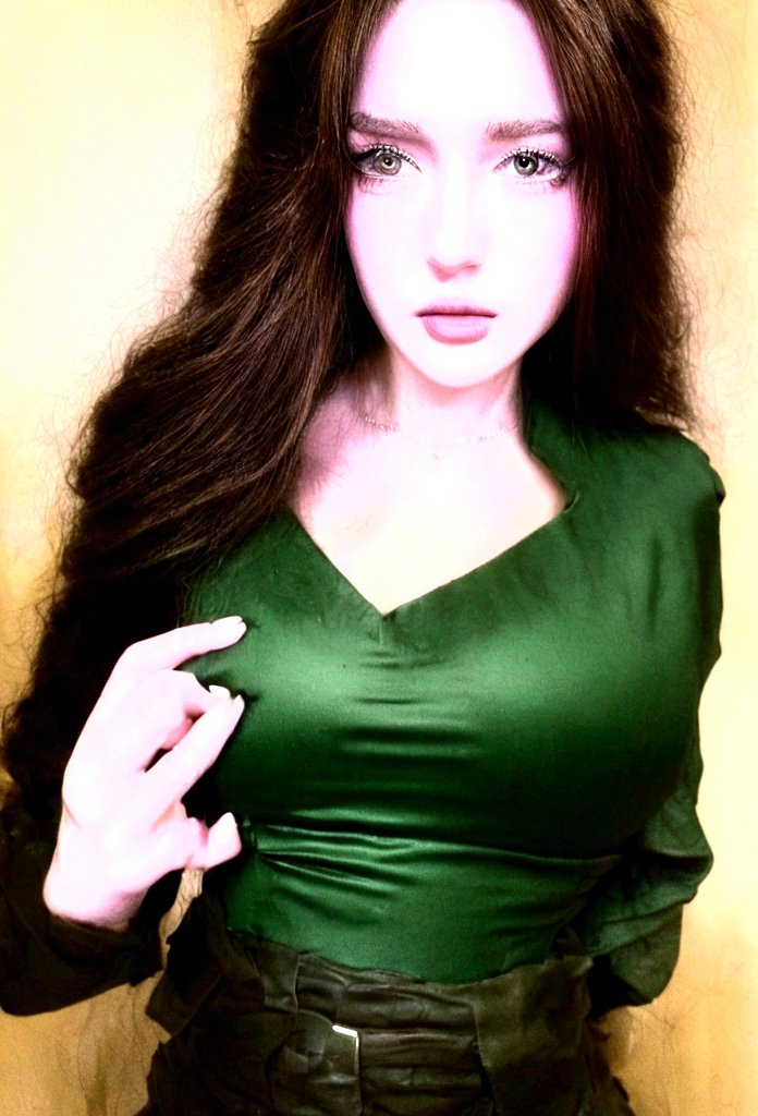 Femme portant un débardeur blanc et un collier, Fille sexy aux yeux vert, peau bronzée, Portrait , cheveux bruns et grands yeux, selfie ;une jeune femme, yeux de la chambre, Violette Myers, sans maquillage, Maquillage naturel, regardant directement la caméra, maquillage subtil, Impresionante photo de corps entier, yeux vert perçants, belle angle, pose attrayante, Mignonne , pose sexy, Image du corps entier, corps entier, séance photo sur tout le corps, déesse brune, Détail élevé, Pose satisfaite, pantalon en cuir, photo réaliste, origine nordique de lest