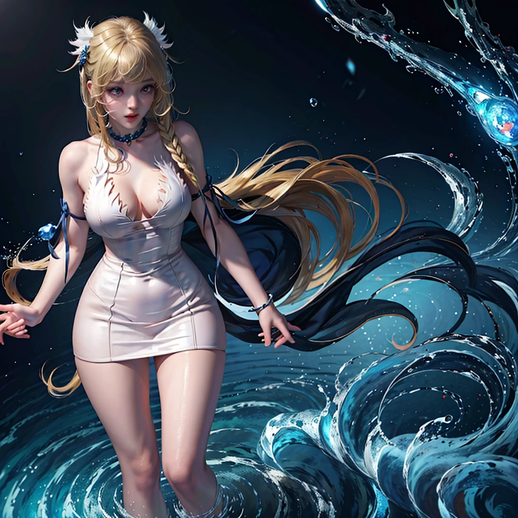 absurderes, high resolution, ultra detaild, 1 girl, standing alone, extremely detailed eyes, Woman,long blonde hair,lpngo white dress, highly detailed dress, chic, Guweiz, Detailed digital animation artwork, Rostland 8K, Ross trance style, 4K anime-style, Guweiz on ArtStation Pixiv, guweiz on pixiv artstation, High-quality, detailed artwork in 8K, beautiful fantasy anime, 4k anime art wallpaper, 4k anime art wallpaper