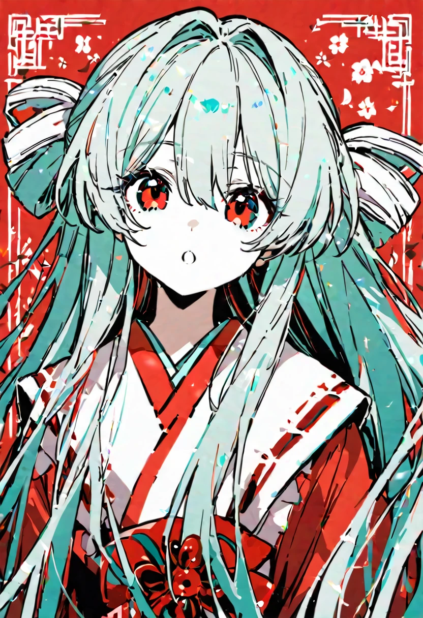 Highest quality, beautiful, detailed, Kuroume, One girl, detailed background, Highest quality, Flat Color, Limited edition palette, bold lines
BREAK One girl, hatsune miku, Shrine maiden, Long Hair, cute, View your viewers, Contemporary, Upper Body, Uppercut, Red background