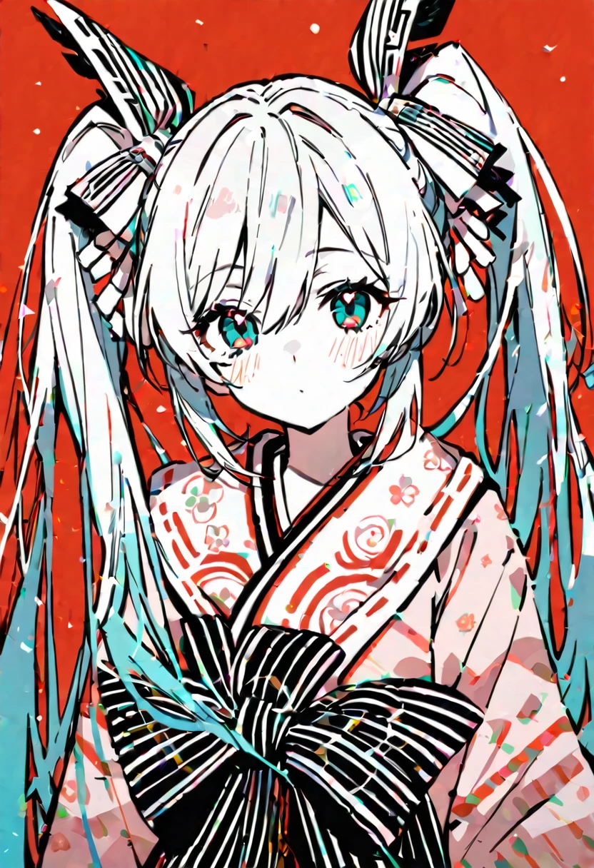 Highest quality, beautiful, detailed, Kuroume, One girl, detailed background, Highest quality, Flat Color, Limited edition palette, bold lines
BREAK One girl, hatsune miku, Shrine maiden, Long Hair, cute, View your viewers, Contemporary, Upper Body, Uppercut, Red background