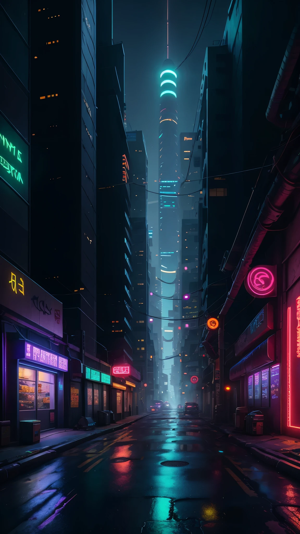 Cyberpunk city of science fiction film, empty street, natta, view of a building, old store, irregular, circuit boards, wires, intricate, super detailled, realisitic, hyper realisitic, high qualiy, better, super detaill , crazy detail, very detailled, photorealisitic, epic composition, better quality, 32K --v 6