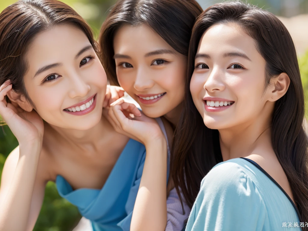 Highest quality、Masterpiece、8K、Japanese women、40s、smile、Slender figure、Realistic Face、Realistic hands、Detailed face、Three Women