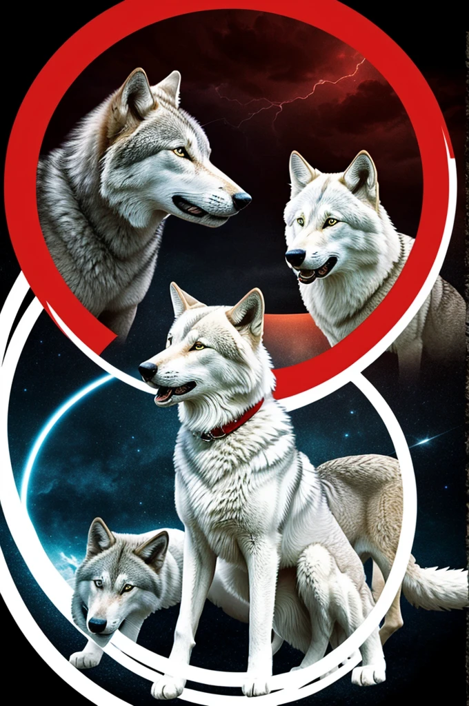 Furry Logo Gray white wolf with red short hair in a circle Heading in a circle Alpha-Stormy-Faith@Stormy.featuring