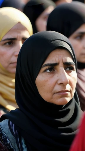 group of syrian women gathered, focus on face.