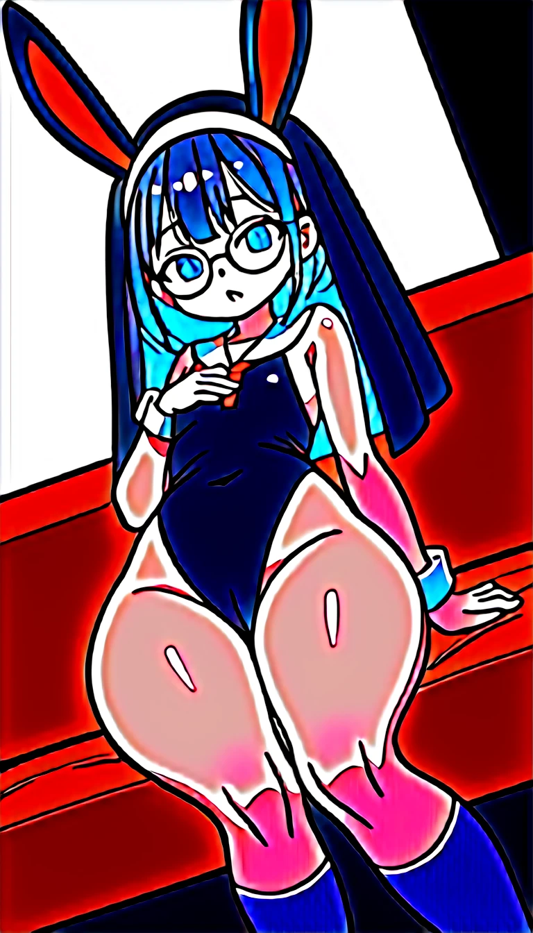 (masterpiece), (best quality), ((ultra-detailed)), (high resolution), (an extremely delicate and beautiful, super fine illustration), official art, BREAK (1girl), (:1.5), (tiny girl:1.7), (5yo)lat chest:1.4), Plump, (Thick thighs:1.5), (big ass:1.5), erect nipples, Huge areola, large nipples, (long nipples:1.4), erect nipples, oily skin, BREAK droopy eyes, emerald blue eyes, (bad mood:1.3), (clear face:1.3), (half closed eyes:1.4), BREAK (bob cut:1.3), tired hair, messy hair, Black hair color, girl wearing round black glasses, BREAK [open mouth], (nun:1.3), (white socks:1.5), (leotard:1.1), (bunny girl:1.4), BREAK open legs, BREAK (Sweat:1.3), steam, humid, BREAK rotten, 1man, (dirty man;1.6), (fat man:1.6), (huge penis:1.8), (dirty penis:1.8), BREAK (sofa), BREAK (dynamic angle:1.4),
