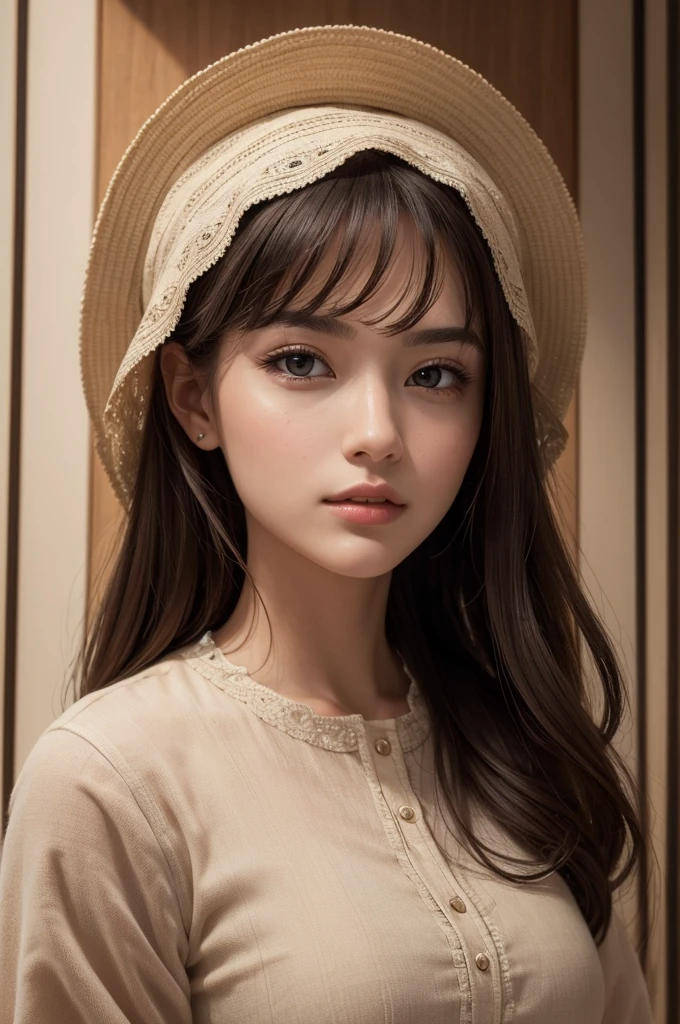 ((best qualityer)), ((work of art)), (detailded), 1womanl, with floral blouse, brownhair, eyes browns, a headscarf, that your ability is to screw other people over