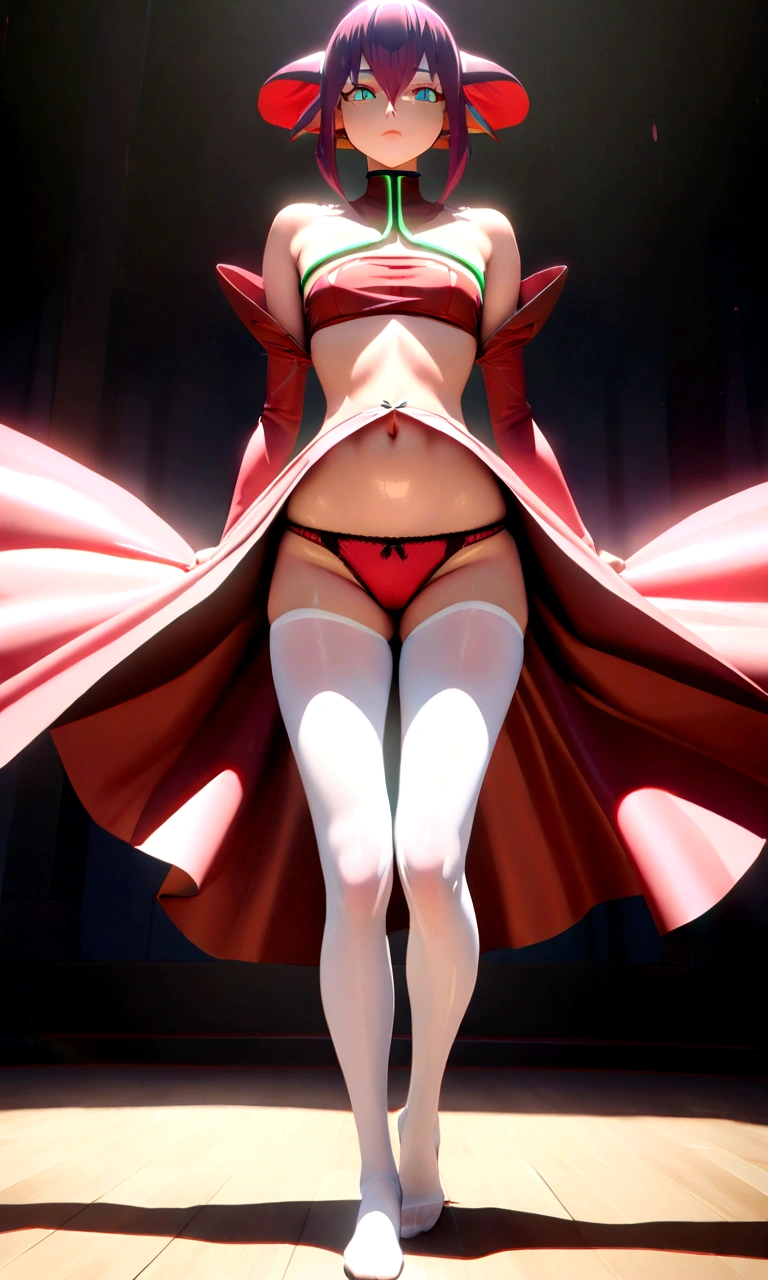 (master part), (best quality), (high resolution) , (ray tracing),  Ahsoka Tano, adolescent,Perfect Anatomia , padawan clothes, Red sheer panties, tube top, diaphragm, miniskirt, white pantyhose