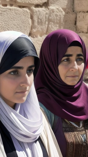   group of Judaean women gathered, focus on face.