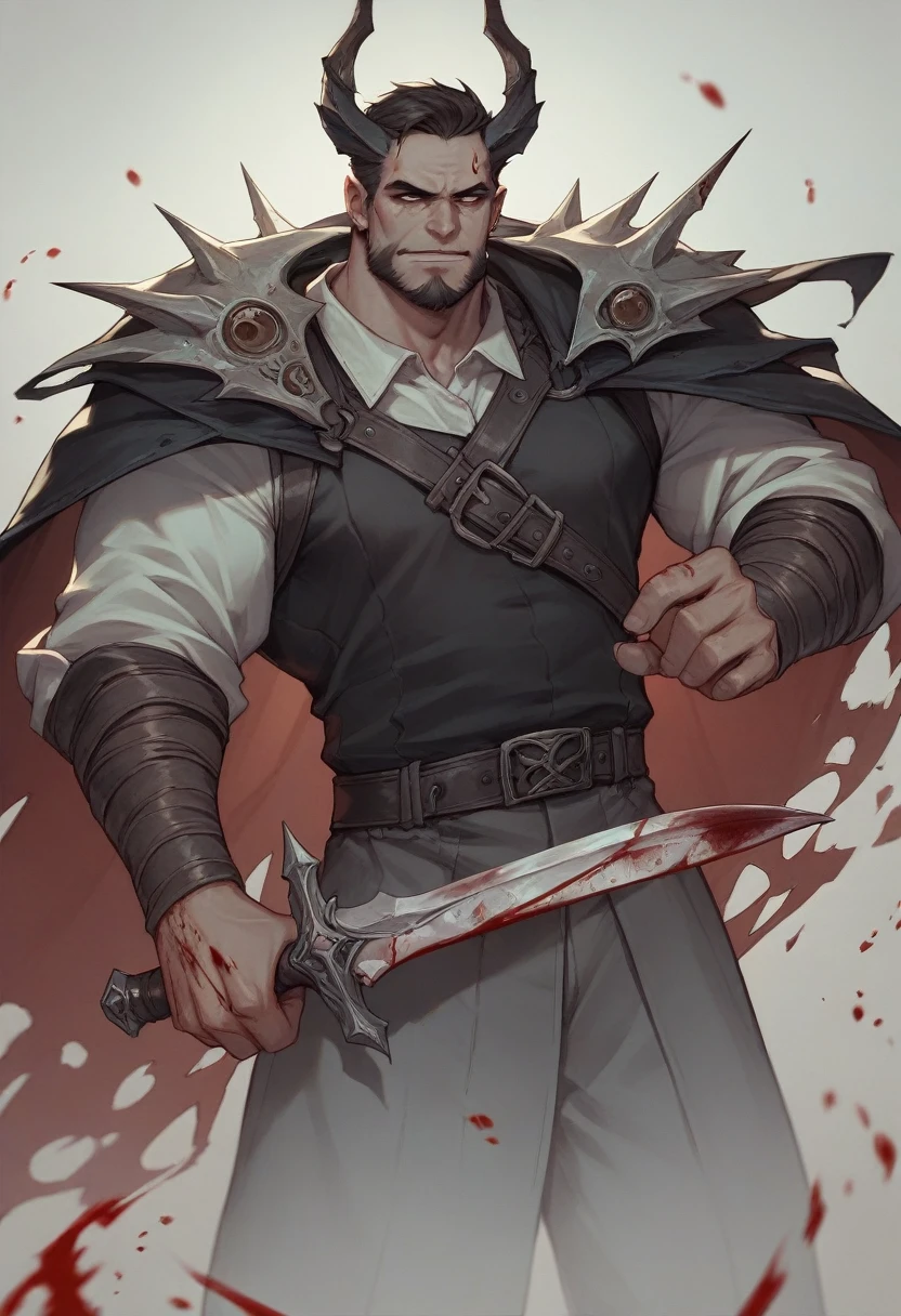 comely "He was a tall and robust man, His eyes had a cold, evil gleam, and his face was covered with a dark beard. He wore simple clothes, but he carried with him a dagger stained with blood."