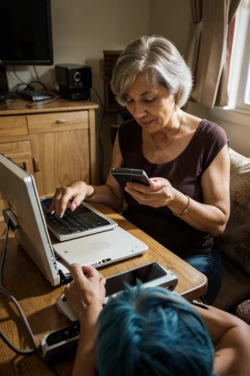 Photographs of older adults using computers, smartphones y tablets.