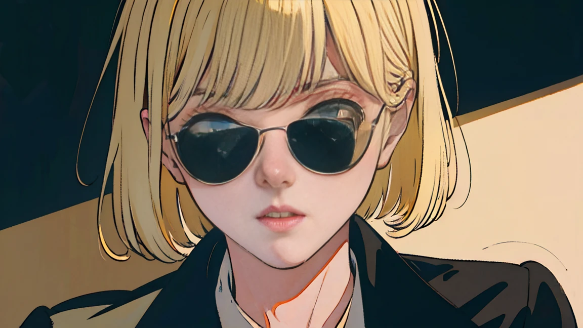 Beautiful blonde Asian girl, Perfect Face, sunglasses, Smoking white Taylormade cigarettes, Neon Black, (Backlit: 1.1), Hard Shadows, masterpiece, Highest quality, Complex, Model shooting style, Vintage, Film Grain, Rio de Janeiro