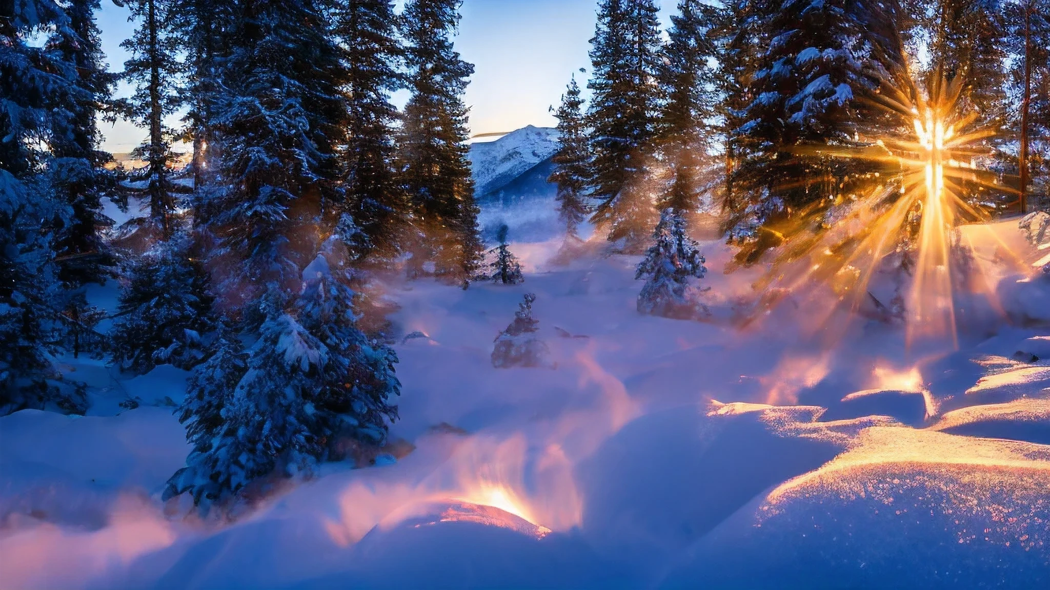 A Norwegian foggy Fjord in the winter, sunset, snowy mountains in the background, fog, pair, coming from blue hot water, The water is blue, snow, ice everywhere, magical forest, mystical, (Nordic Gods mystical vibes:1.2), Watering can SL2 + Leica Vario-Elmarit-SL 24-70 f/2.8 ASF , 16K, Ultra high resolution.Photorealistic, uhd, masterpiece, RAW, kinematics,HDR,High Definition Image,incredibly realistic Norwegian landscape,легкая fogная дымка,