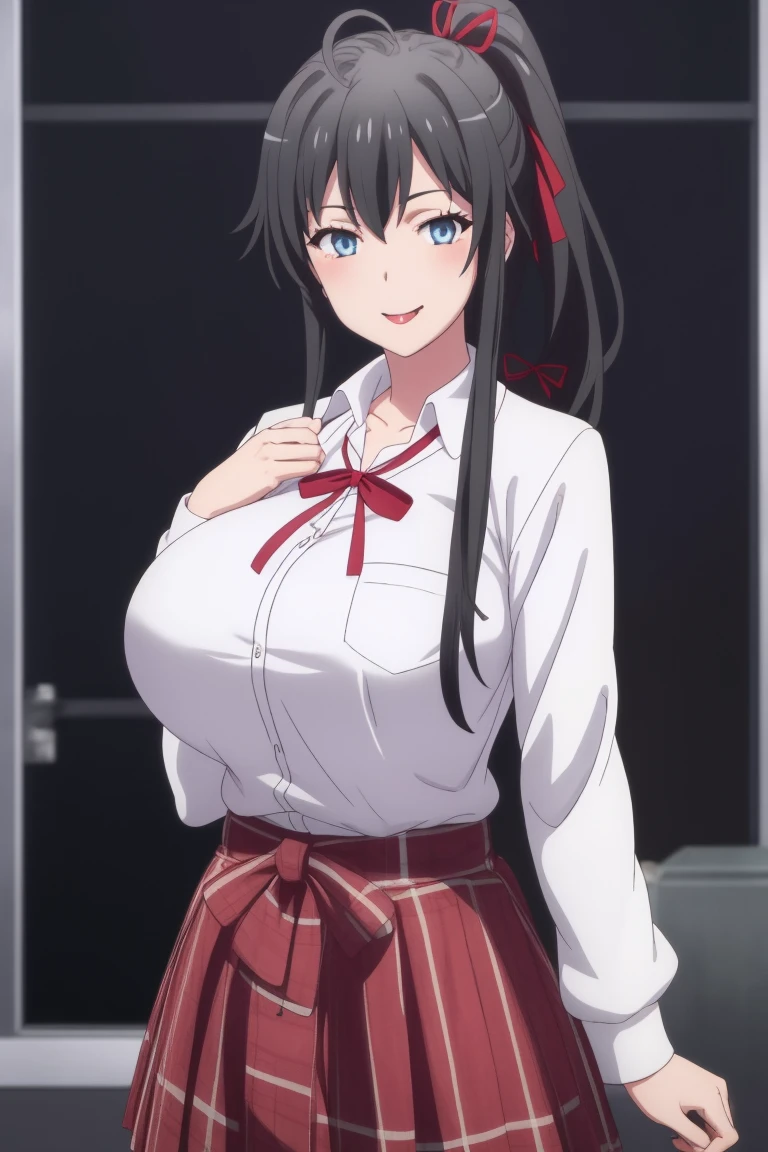 girl, solo, beautiful body, perfect body, nice body, (huge Breasts),
yukino yukinoshita,
1girl, solo, one_eye_closed, skirt, yukinoshita_yukino, tongue_out, tongue, black_hair, school_uniform, shirt, long_hair, clothes_around_waist, side_ponytail, ribbon, red_ribbon, white_shirt, sobu_high_school_uniform, blue_eyes, plaid_skirt, looking_at_viewer, hair_ornament, plaid, simple_background, white_background, neck_ribbon, collared_shirt, blush, long_sleeves, pleated_skirt, hairclip, bangs, v, sidelocks, hair_ribbon, ;p, sweater_around_waist, sweater, pocket, smile, collarbone,


official art, extremely detailed CG unity 8k wallpaper, perfect lighting, Colorful, (best_quality:1.0), ultra high res,4K, ultra-detailed, 8K, HDR, high resolution,  absurdres:1.2, film grain, (vibrant_color:1.2), (narrow waist), huge breasts, (masterpiece:1.2), ((best quality:1.3)), ultra-detailed, ray-traced, high-fidelity textures, crisp focus, dynamic pose, dynamic art, dynmic angle, 