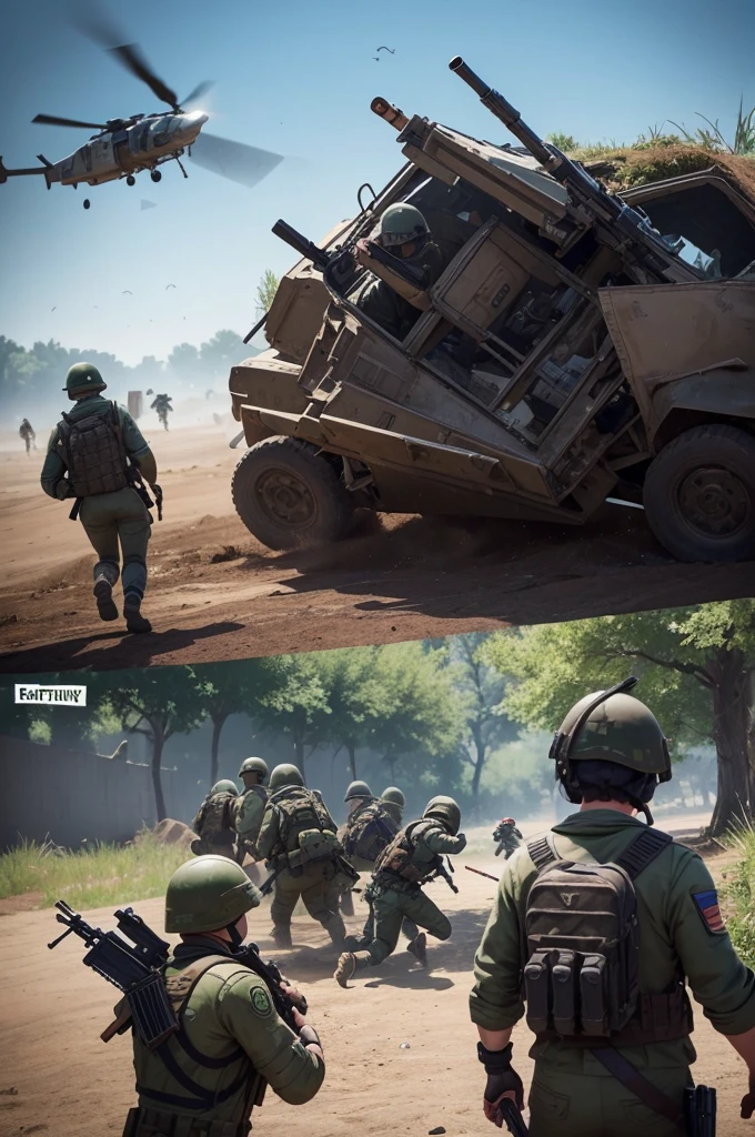 It will be the image of a WhatsApp group, it will have to be an image using the art and exactly the same as the fortnite game that is similar to a screenshot of the game, there will be 5 people in the image, one is fleeing the battlefield, the second will be attacking the enemy, the other will be helping to rush the enemy by covering, and the other will be lost, Knowing this, I want the image to be as if we were in the game, even as if it were a game played a few hours ago and the enemy will be on the ground lying dead, like in Fortnite the game.
