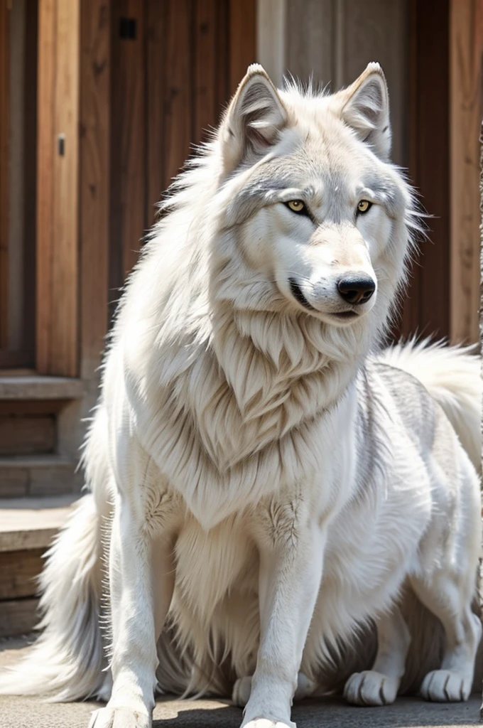 Furry Gray White Wolf with Red Mane with Caption You are Fluffy 