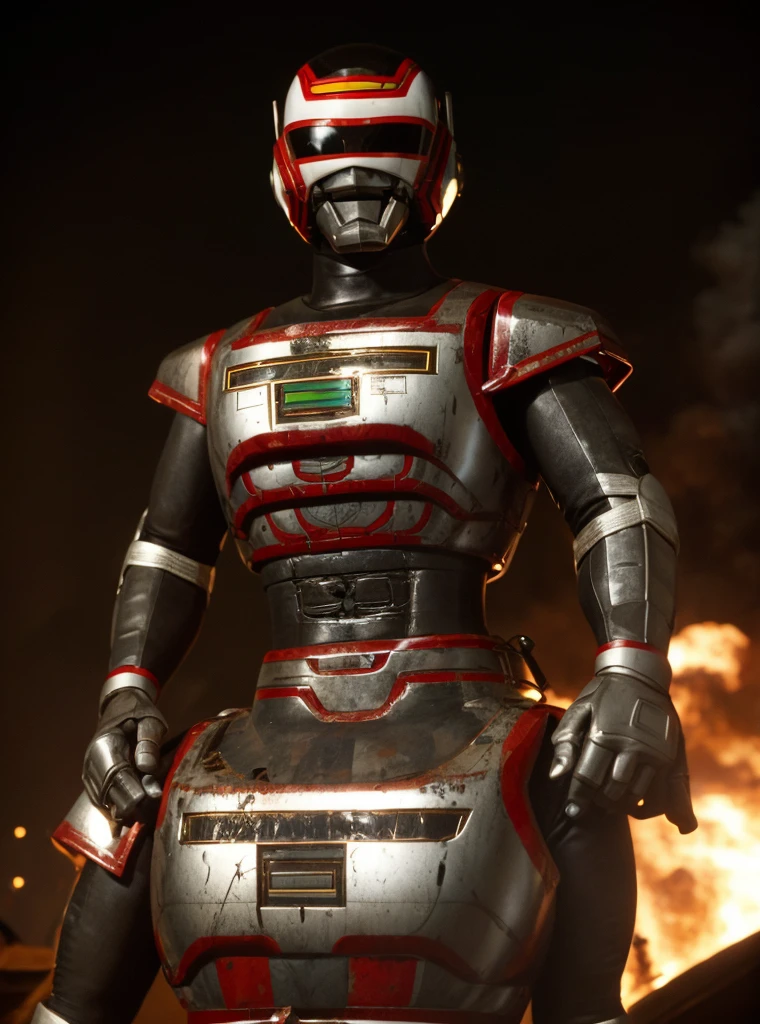 cinematic film still JaspionQuiron character  at rusting shipyard, abandoned vessels, decaying docks, haunting stillness,  action hero pose, evil scene, fire and explosion, fog, lightning, Doomsday, shiny armor,   . shallow depth of field, vignette, highly detailed, high budget Hollywood movie, bokeh, cinemascope, moody, epic, gorgeous, film grain, grainy misturado com ninja Jiraya