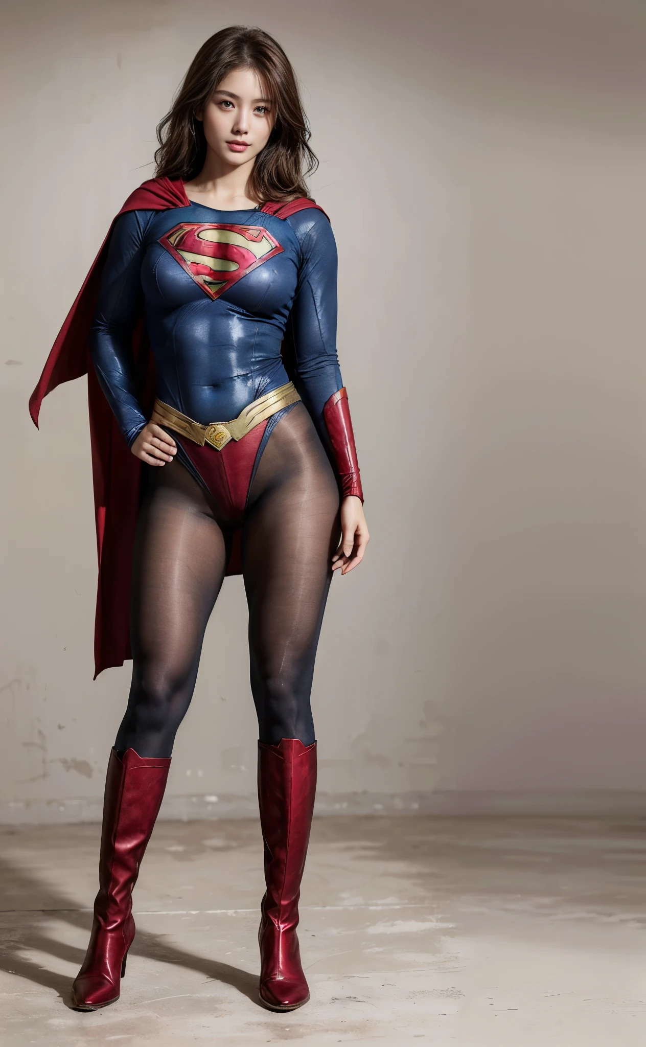 No background、(((Beautiful legs in black tights.)))、(((Legally express the beauty of your smile)))、((((Make the most of your original images)))、(((Body-hugging Supergirl costume)))、(((Supergirl Costume)))、(((Beautiful Hair)))、(((suffering)))、(((Please wear black tights....、Wear red boots)))、((Best image quality、8K))、((Highest quality、8K、masterpiece:1.3))、(((Preserve background )))、Sharp focus:1.2、Beautiful woman with perfect figure:1.4、Slim Abs:1.2、Wet body:1.5、Highly detailed face and skin texture、8K